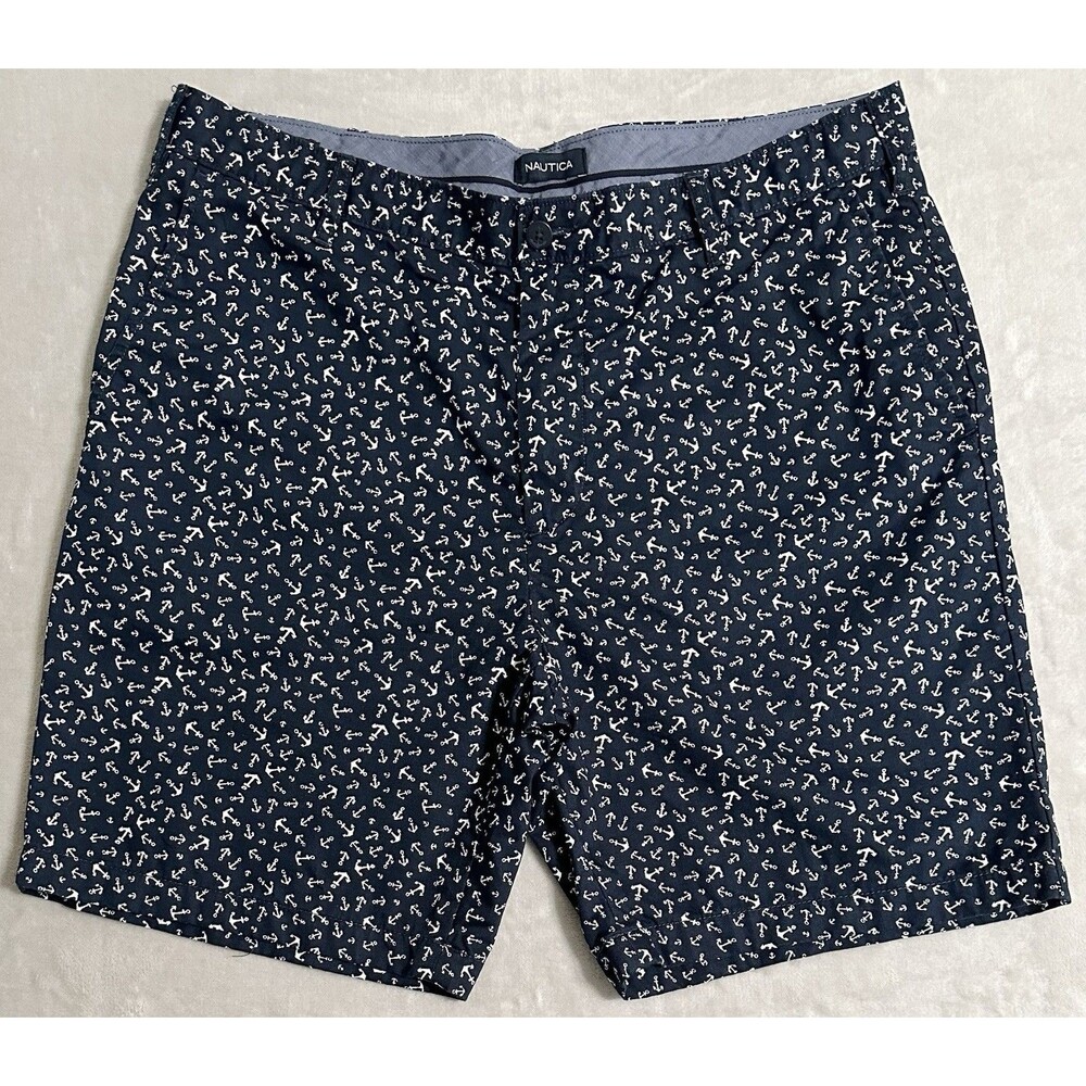 Nautica The Deck Short Classic Fit Men’s 38W Anchor Print Navy Shorts Chino